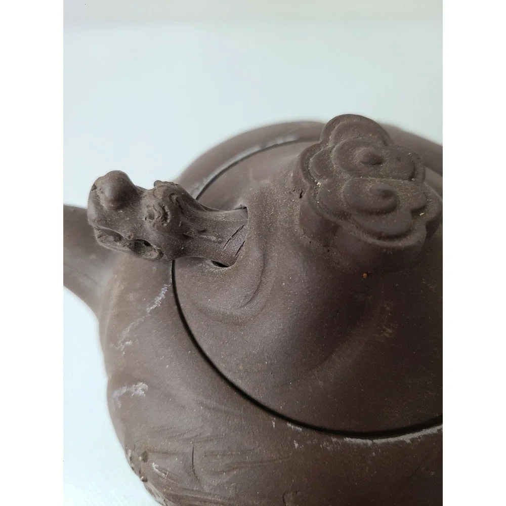 Vintage Chinese Brown Clay Yi Xing Teapot Movable Dragon Head Marked Lid